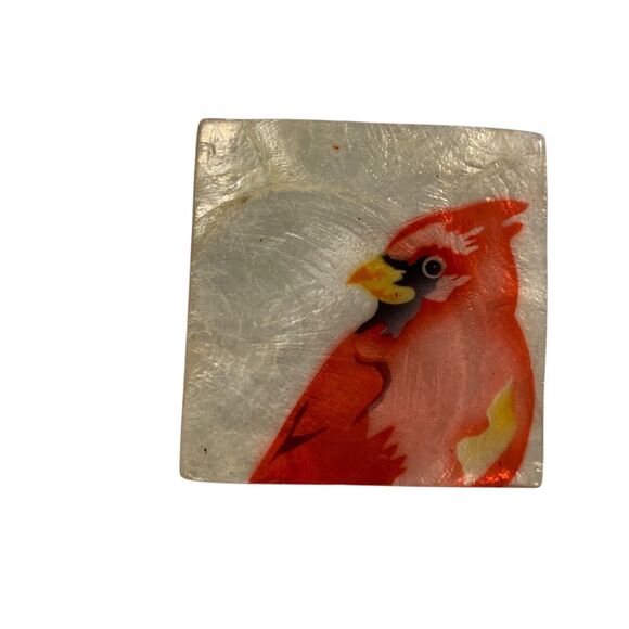 Set of 2 Capiz Shell Trinket Boxes Bird Design Cardinal Goldfinch Philippines - Picture 3 of 11